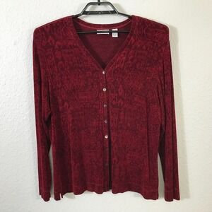 Chico's Design Cardigan Women's Size 3 Red Geometric Acetate Stretch *Flaw